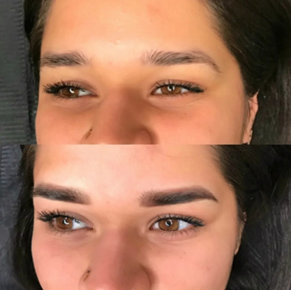 F&oslash;r og efter permanent makeup, set forfra